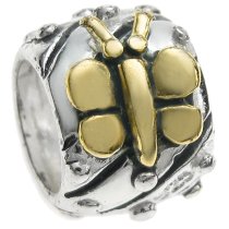 Gold 925 Sterling Silver Butterfly Dots Bead Tube for European Charm Bracelets