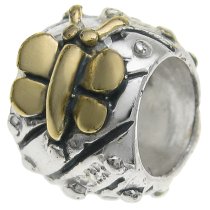 Gold 925 Sterling Silver Butterfly Dots Bead Tube for European Charm Bracelets
