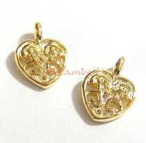 Vermeil 14K Real Gold SILVER SWEET HEART DANGLE CHARM SPARCER 8.5mm