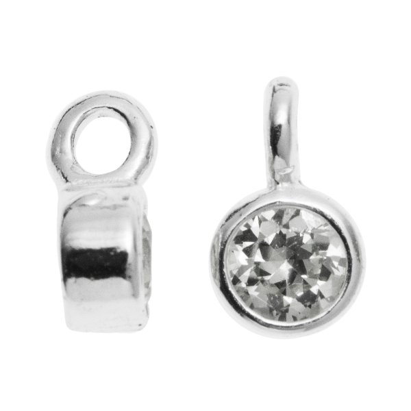 4x STERLING SILVER Round CZ DANGLE CHARM PENDANT 6.5mm