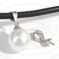 2 x Bright Sterling Silver Bail w/ Pin Pearl Pendant Clasp Slide