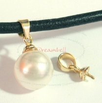 2x 14K Real Gold plated Sterling Silver Bail w/ pin Pearl pendant clasp slide