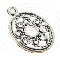 1x Antique Sterling silver OVAL Disc dangle Charm bead 17.8mm