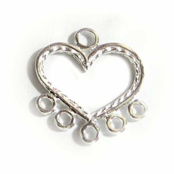 2x Bright Sterling SILVER HEART Bead Chandelier Earrings Connector 13.5 x 15mm