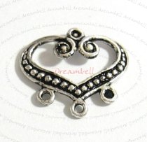 2x Antique Sterling SILVER HEART DOTS Bead Chandelier Earrings Connector 19 x 17.5mm