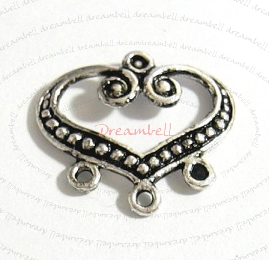 2x Antique Sterling SILVER HEART DOTS Bead Chandelier Earrings Connector 19 x 17.5mm