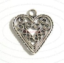 1x Antique Sterling silver Heart Disc dangle Charm bead 17.5mm