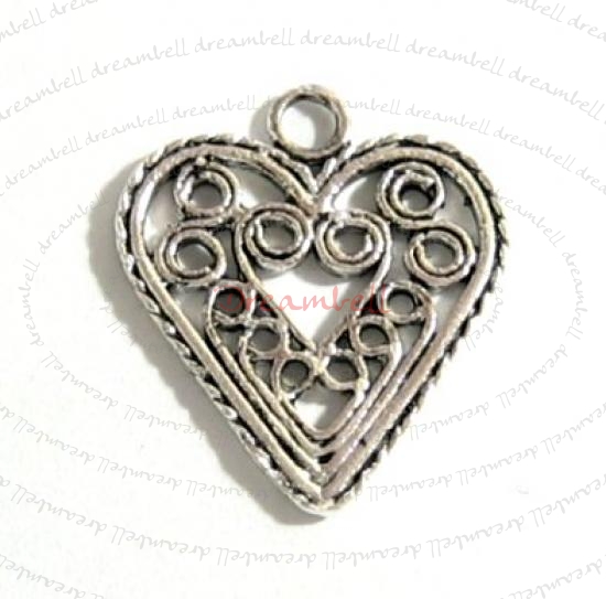 1x Antique Sterling silver Heart Disc dangle Charm bead 17.5mm