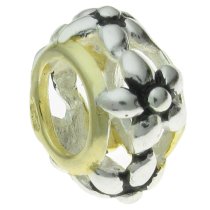 14K Gold Plated 925 Sterling Silver SILVER FLOWER BEAD for European Charm Bracelets 10mm