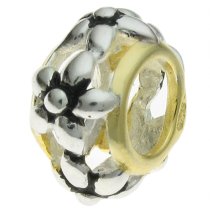 14K Gold Plated 925 Sterling Silver SILVER FLOWER BEAD for European Charm Bracelets 10mm