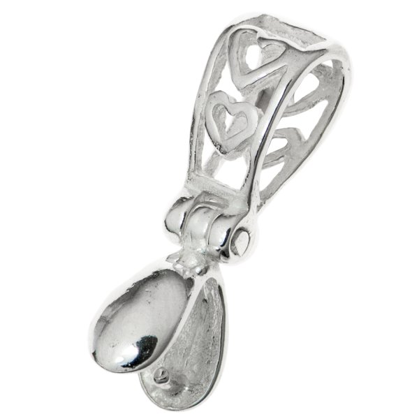 1x STERLING SILVER Heart Bail Pinch In Pendant Clasp Connector Slide