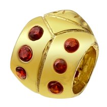 Real Gold 925 Sterling Silver Lady Bug Red CZ BEAD TUBE for European Charm Bracelets