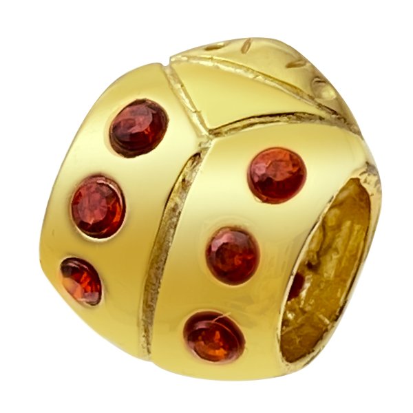 Real Gold 925 Sterling Silver Lady Bug Red CZ BEAD TUBE for European Charm Bracelets