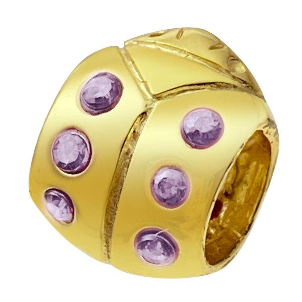 Gold 925 Sterling Silver Lady Bug Violet CZ BEAD TUBE for European Charm Bracelets