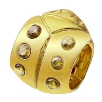 Gold 925 Sterling Silver Lady Bug Light Green CZ BEAD TUBE for European Charm Bracelets