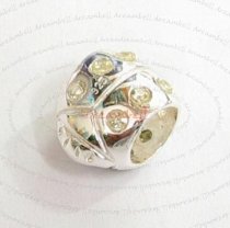 STERLING SILVER Lady Bug Lt Green CZ BEAD TUBE for European Charm Bracelets