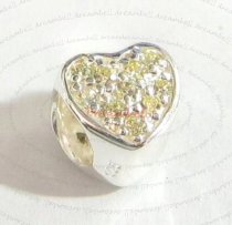 Sterling Silver HEART Bead with light green CZ crystal for European Charm Bracelets