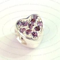 Sterling Silver HEART Bead with Violet CZ crystal for European Charm Bracelets