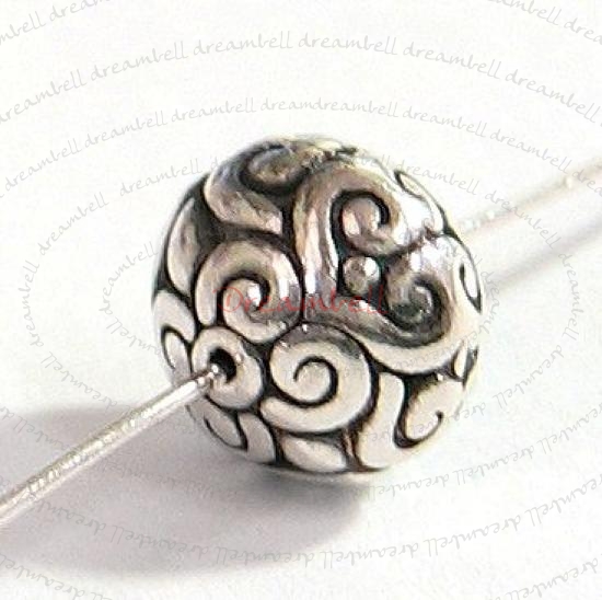 1x Bali Sterling Silver Round FLOWER Focal Bead 9.3mm