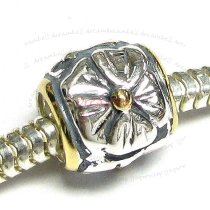 Gold 925 Sterling Silver Flower Bead Tube for European Charm Bracelets 9mm