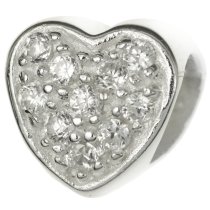 Sterling Silver HEART Love Clear CZ crystal Bead for European charm Bracelet