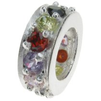 Sterling Silver ROUND RING Bead Mixed CZ crystals for European Charm Bracelets