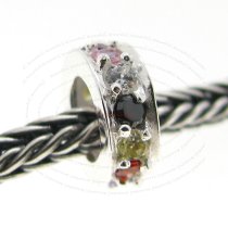 Sterling Silver ROUND RING Bead Mixed CZ crystals for European Charm Bracelets