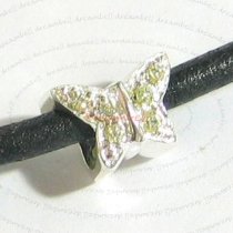 Sterling Silver BUTTERFLY Bead for European Charm Bracelets with Green CZ crystal