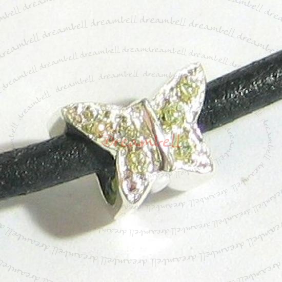 Sterling Silver BUTTERFLY Bead for European Charm Bracelets with Green CZ crystal