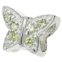 Sterling Silver BUTTERFLY Bead for European Charm Bracelets with Green CZ crystal