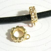 14K Real Gold Plated silver Pendant Charm Connector Cord Ring Slide for European Charm Bracelets