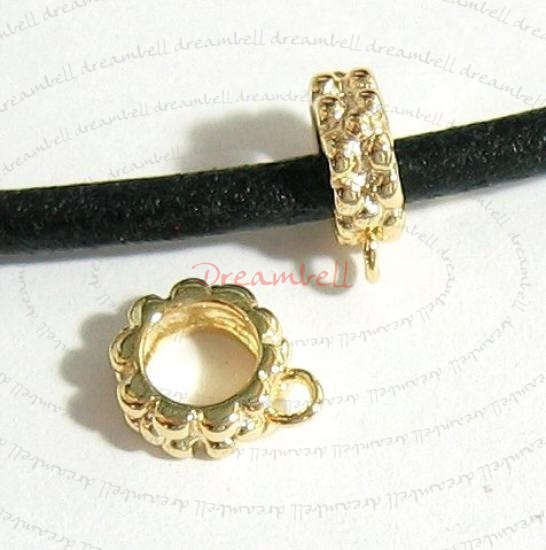 14K Real Gold Plated silver Pendant Charm Connector Cord Ring Slide for European Charm Bracelets