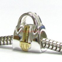 14k Real Gold Plated 925 Sterling Silver Silver Handbag Bead for European Charm Bracelets