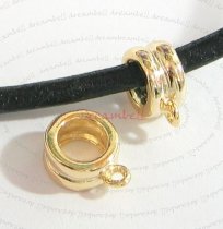 1x 14k Real Gold silver Pendant Charm Connector Cord Ring Slide for European Charm Bracelets