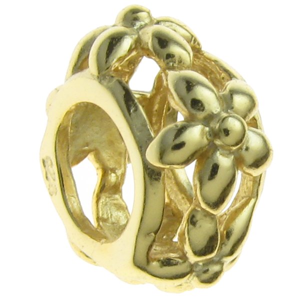 14K Gold Plated 925 Sterling Silver Silver SILVER FLOWER BEAD for European Charm Bracelets 10mm