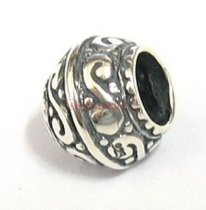 Sterling Silver Flower Bead Tube for European Charm Bracelets 9mm