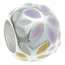 Sterling Silver Pink Flower Enamel Bead Tube for European Charm Bracelets 8.5mm