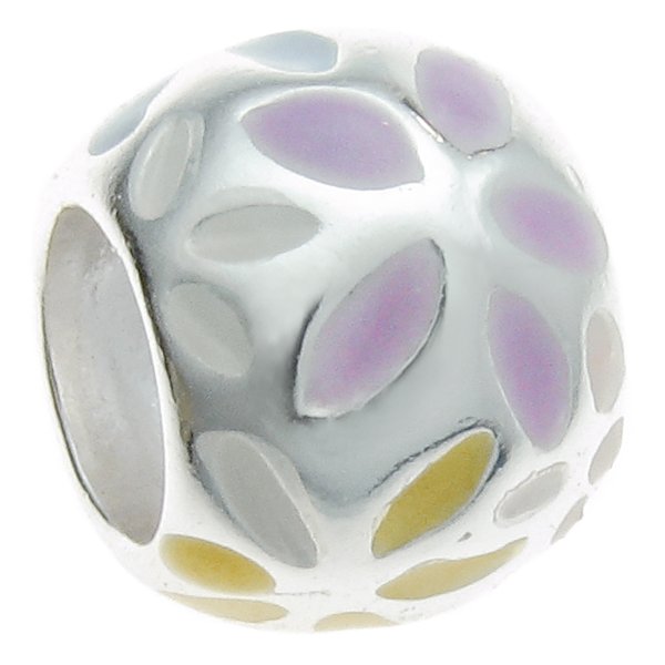 Sterling Silver Pink Flower Enamel Bead Tube for European Charm Bracelets 8.5mm