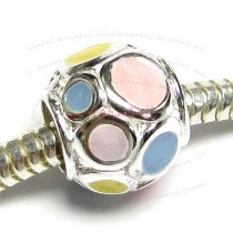 Sterling Silver Pink Dot Enamel Bead Tube for European Charm Bracelets 10.5mm
