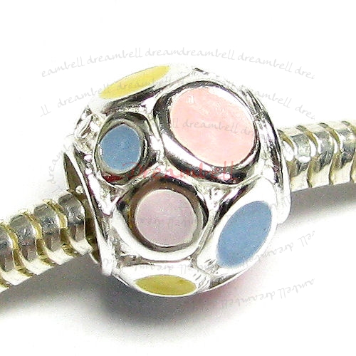 Sterling Silver Pink Dot Enamel Bead Tube for European Charm Bracelets 10.5mm