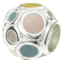 Sterling Silver Pink Dot Enamel Bead Tube for European Charm Bracelets 10.5mm