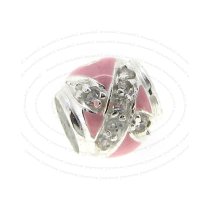 Sterling Silver BARREL Enamel Bead Pink CZ crystals for European Charm Bracelets