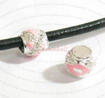 Sterling Silver BARREL Enamel Bead Pink CZ crystals for European Charm Bracelets