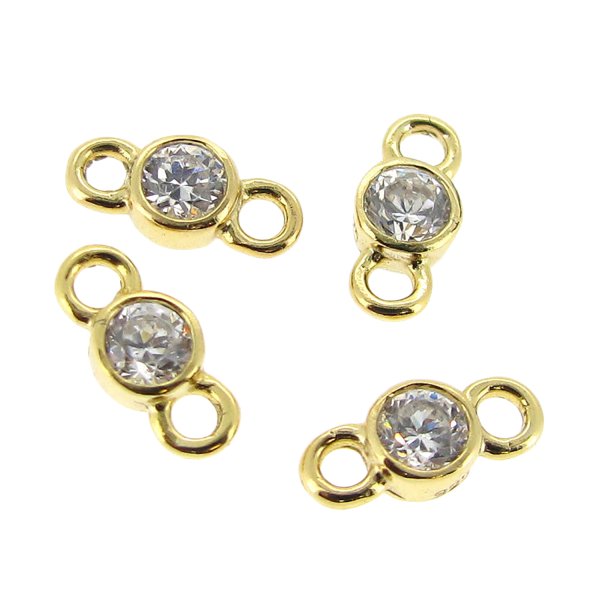 4x 14k Real Gold plated over Sterling silver CZ Crystal LINK CONNECTOR BEAD 8.5mm