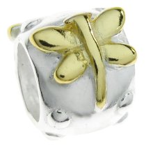 14k Real Gold 925 Sterling Silver DRAGONFLY FLOWER Tube Bead for European Charm Bracelets