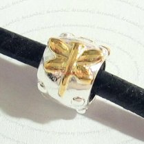 14k Real Gold 925 Sterling Silver DRAGONFLY FLOWER Tube Bead for European Charm Bracelets
