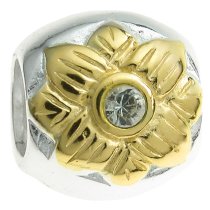 14k Real Gold Plated 925 Sterling Silver Sun flower CZ crystal Bead 9mm for European Charm Bracelets