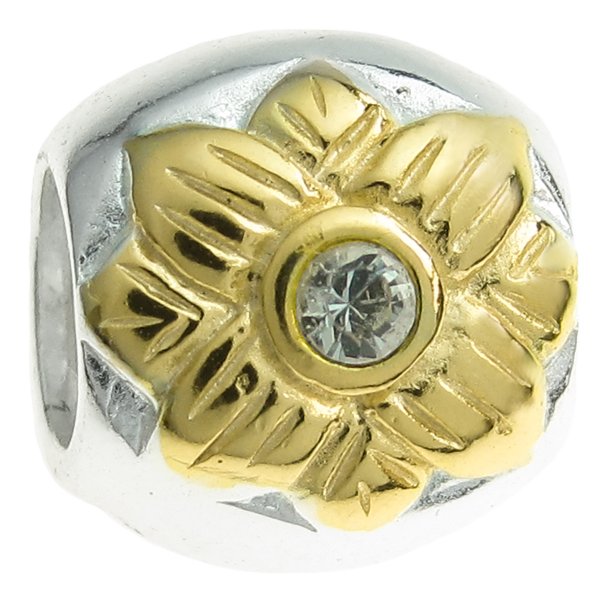14k Real Gold Plated 925 Sterling Silver Sun flower CZ crystal Bead 9mm for European Charm Bracelets
