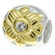 14k Real Gold Plated 925 Sterling Silver Sun flower CZ crystal Bead 9mm for European Charm Bracelets
