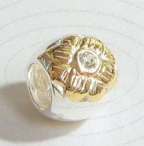 14k Real Gold Plated 925 Sterling Silver Sun flower CZ crystal Bead 9mm for European Charm Bracelets